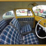vw beetle vintage plaid tartan upholstery fabric interior