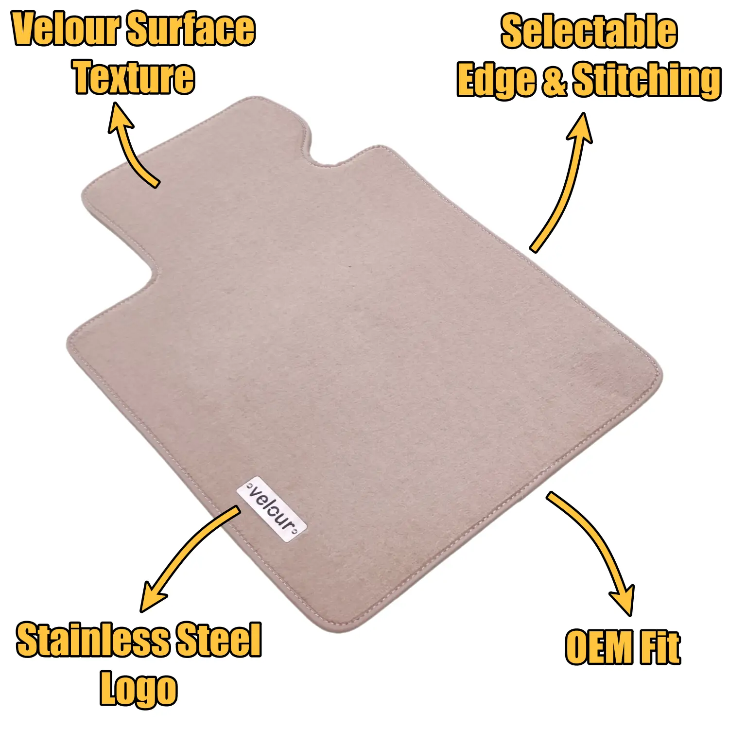 BMW G30 velour floor mat with OEM fit, stainless steel logo, selectable edge stitching and soft texture