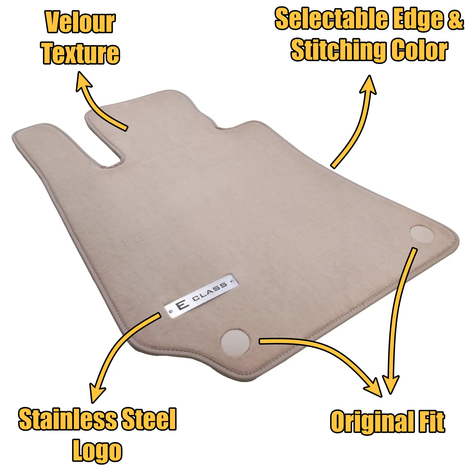 mercedes e class w212 2009-2016 beige velour mats with e class logo and fixing clips