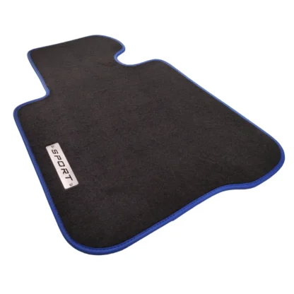 bmw 4 series f32 coupe black carpet mat with sport logo and blue edge trim