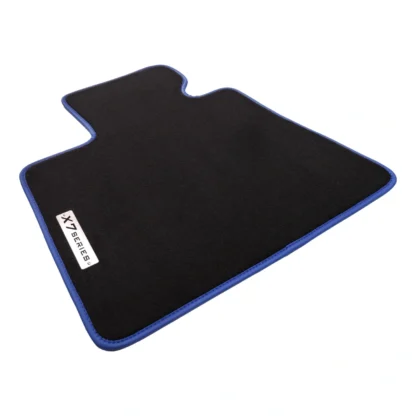 carpet bmw x7 g07 blue edged carpet mat with metal logo