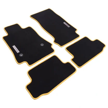 camaro black velour mats with yellow edge binding, 4 pieces and metal camaro logo