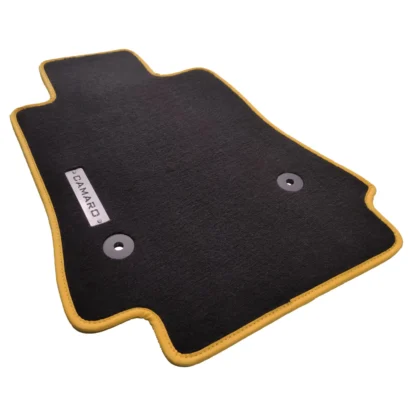 camaro black yellow trim black carpet mat with camaro logo