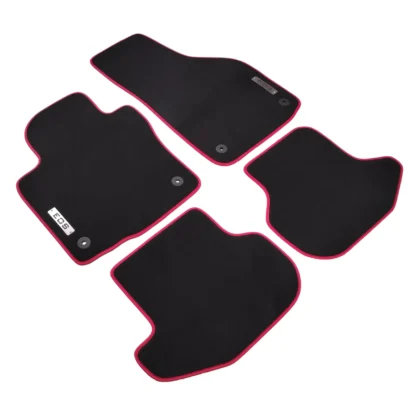 vw eos black carpet red trim velour floor mats, 4 pieces and metal EOS logo