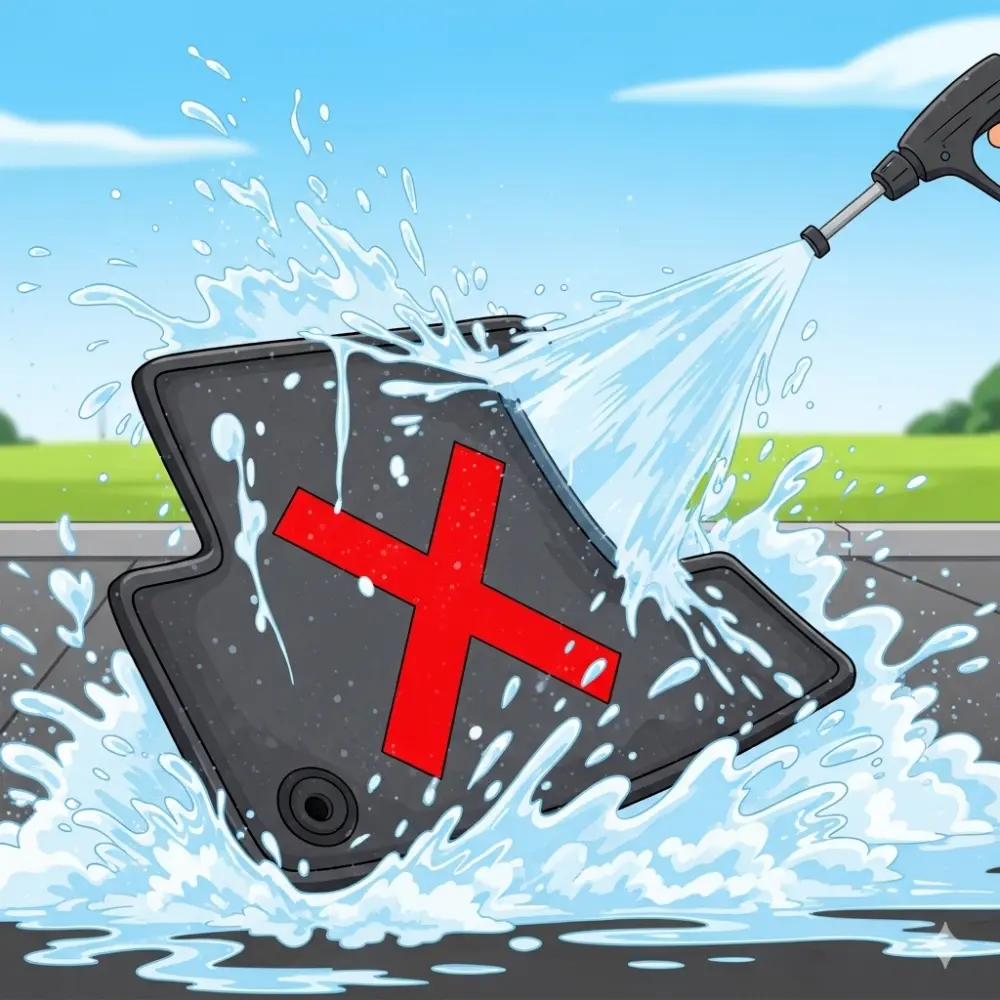 cleaning car floor mats with pressurized water