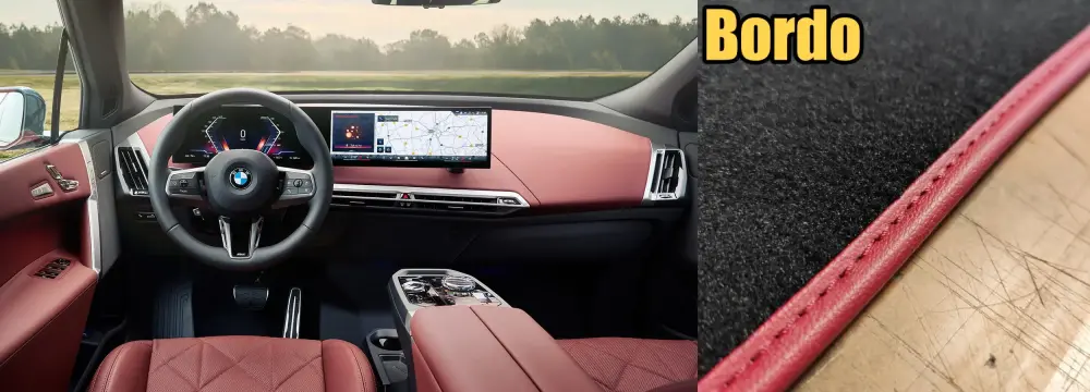 bmw ix floor mats with burgundy edging