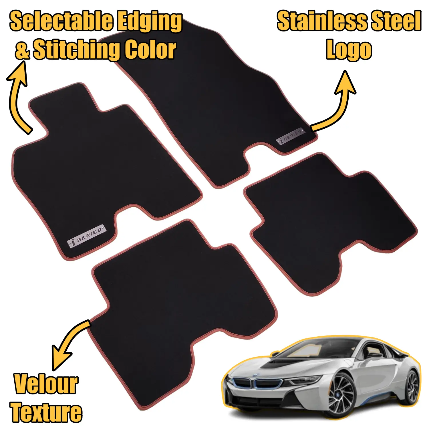 velour bmw i8 floor mats features