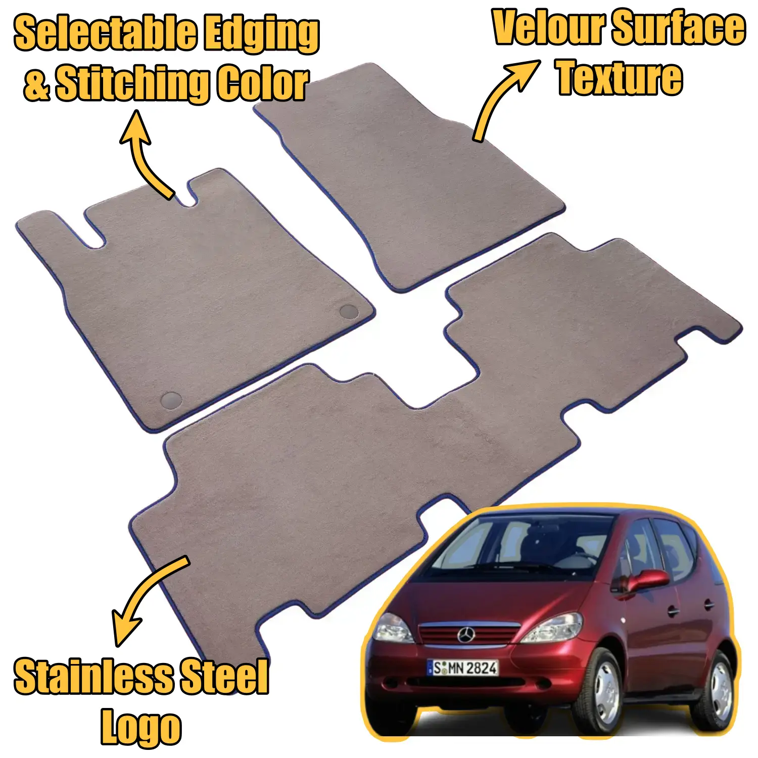 velour mercedes a class 1997-2004 w168 floor mats features