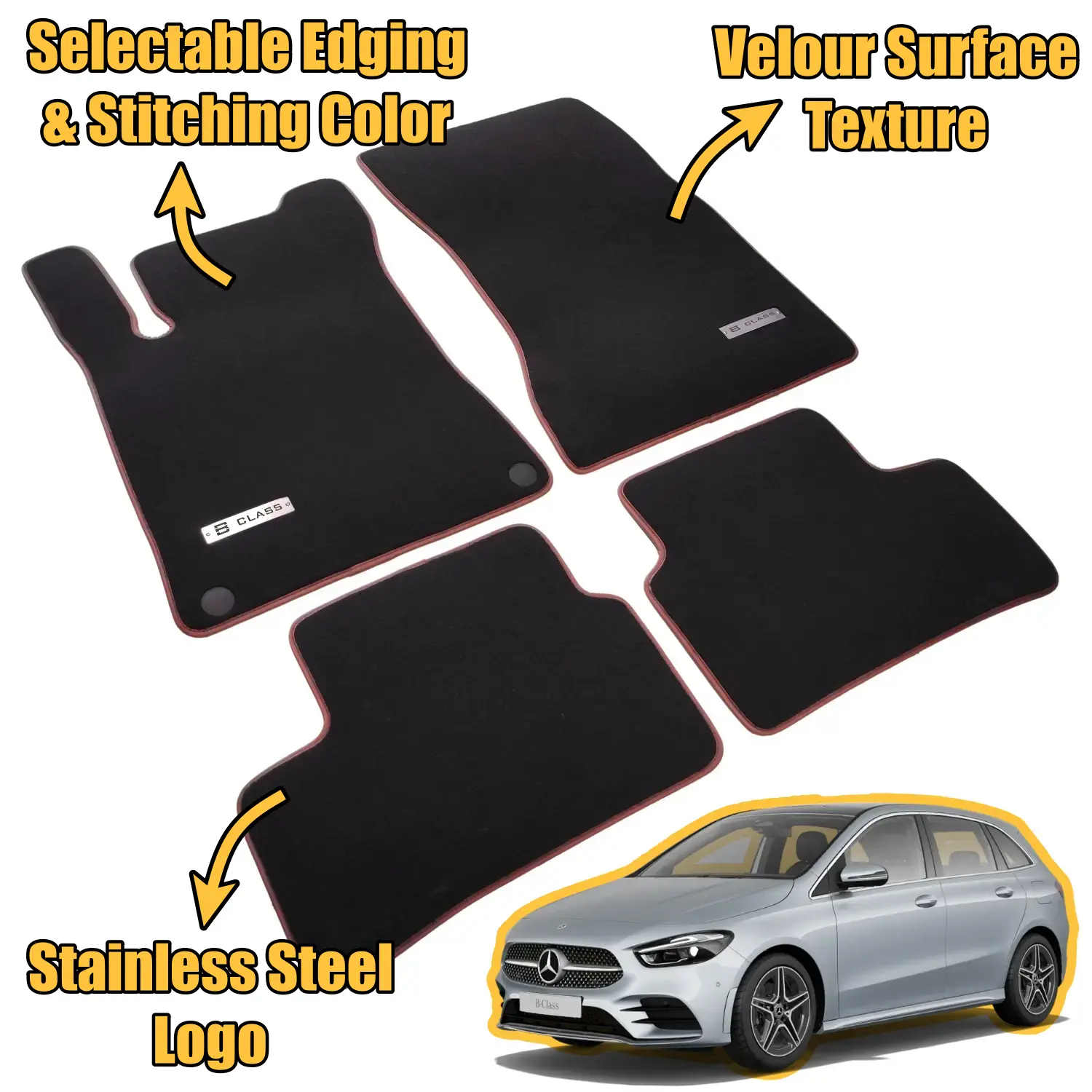velour mercedes b class w247 2019-2026 floor mats features