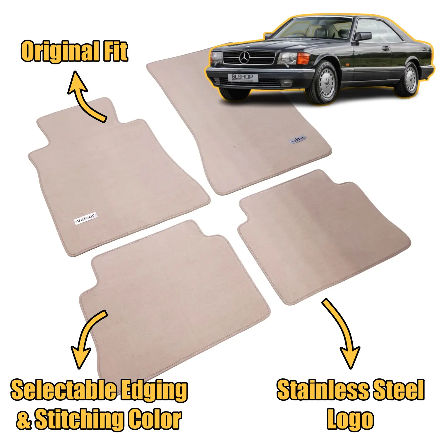 velour mercedes c126 sec floor mats features