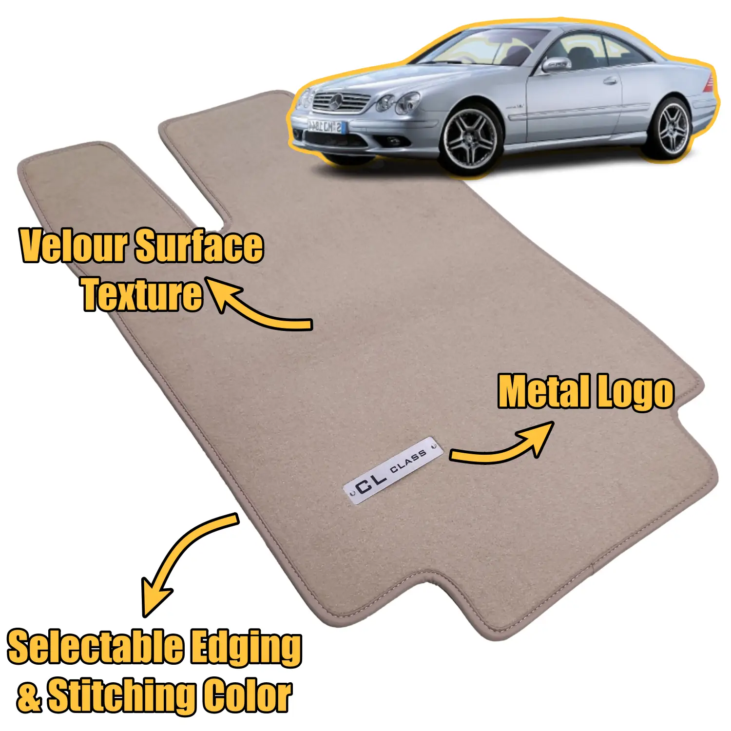 velour mercedes cl c215 w215 floor mats features