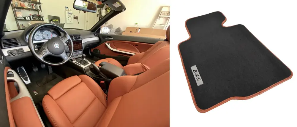 velour floor mats camel edging and stitching for a car with camel seat color