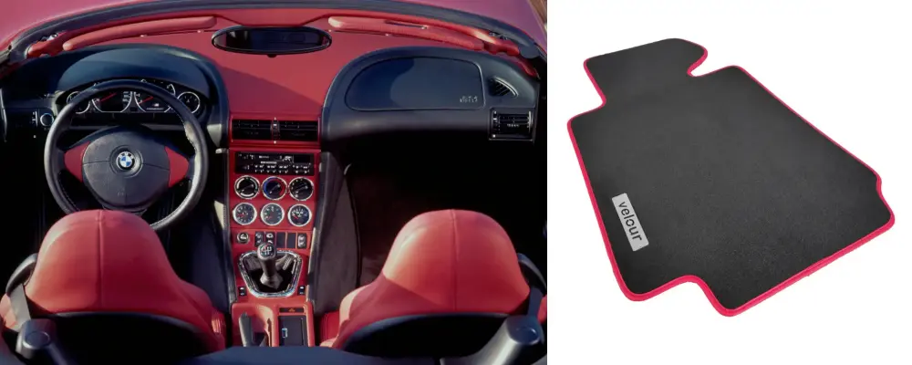 velour floor mats red edging and stitching for a car with red seat color