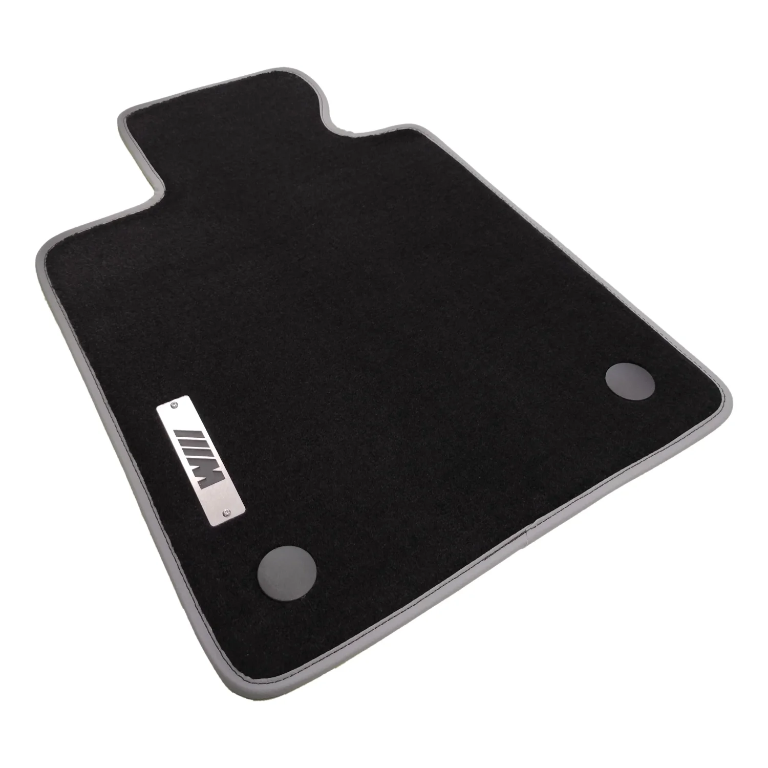 bmw 5 series g60 black carpet floor mats with gray edging and m chrome logo