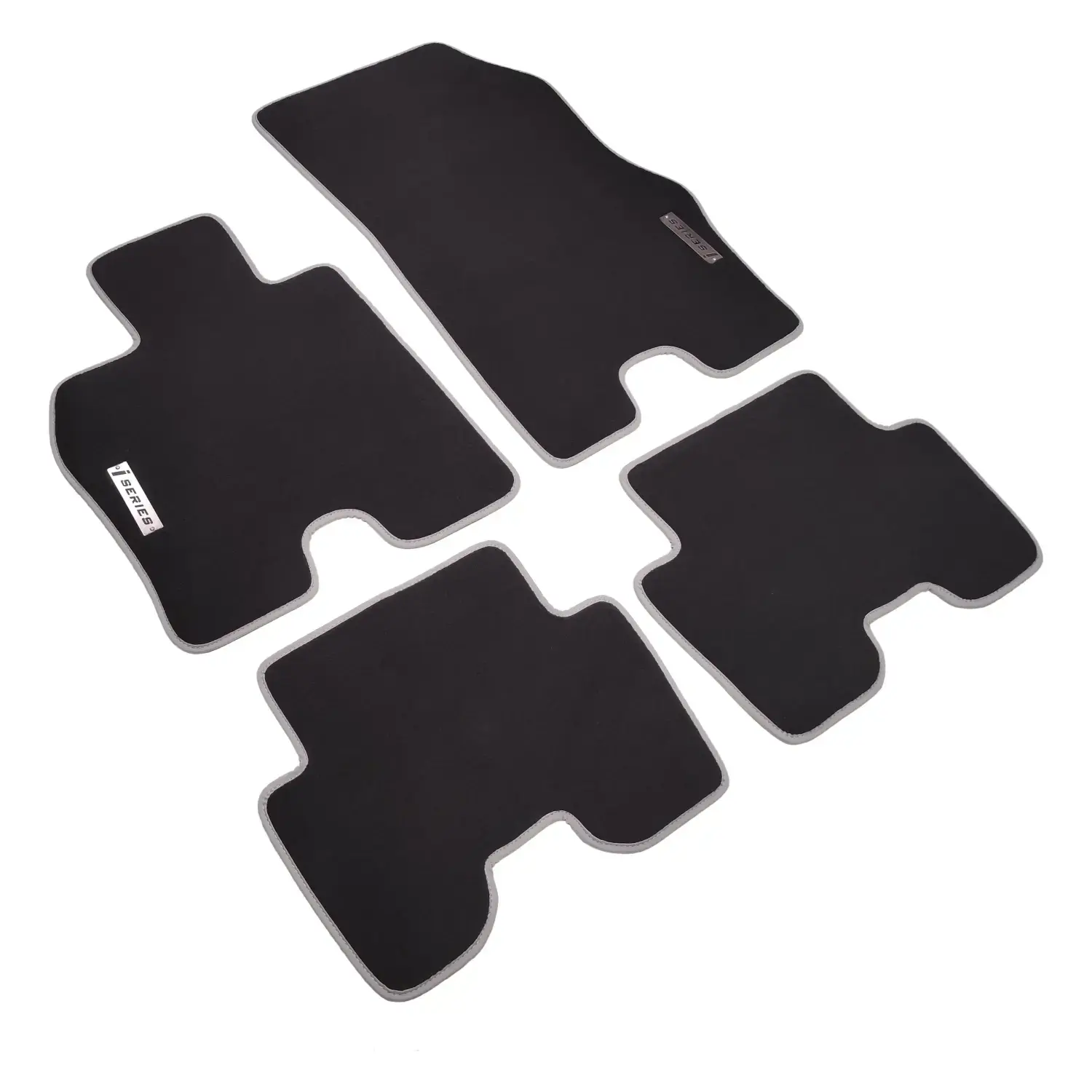 bmw i8 black carpet velour floor mats with gray edge trim, 4 pieces and oem fit