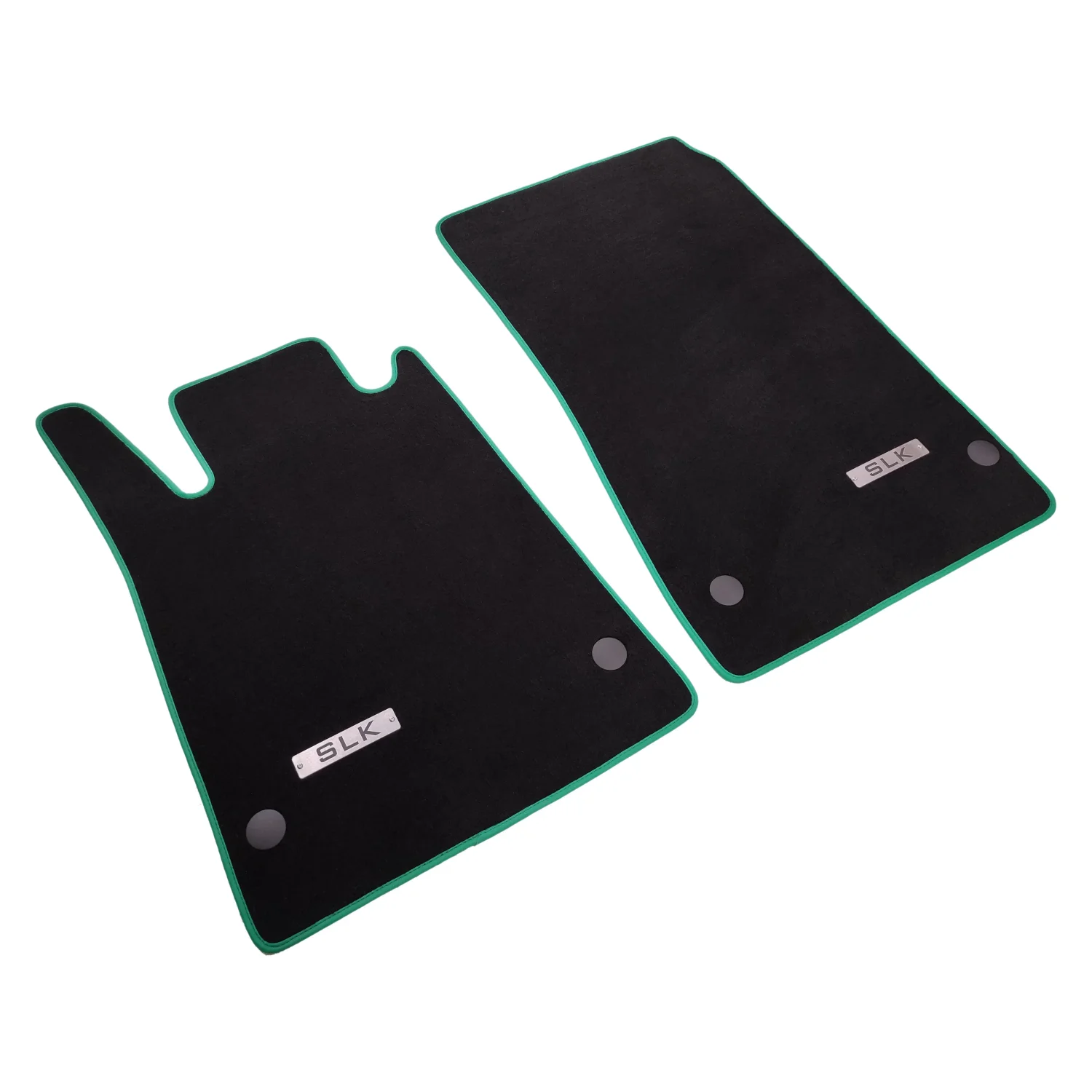 mercedes slk r171 black velour floor mats, 2 pieces and green edge trim