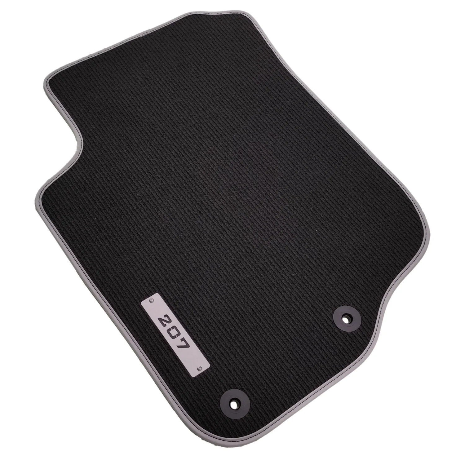 peugeot 207 black carpet floor mat with 207 metal logo and gray edging