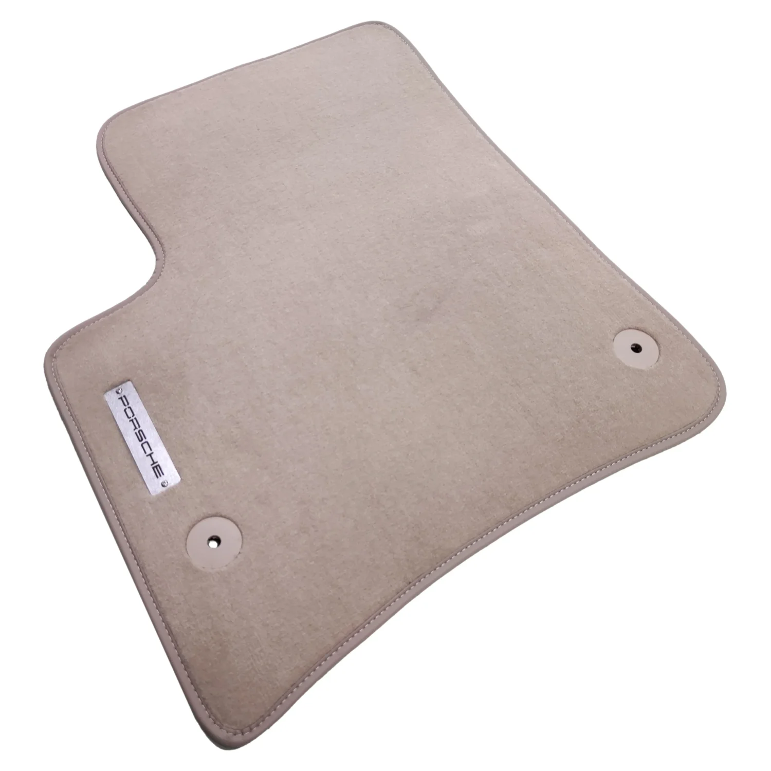 porsche cayenne 2002-2010 beige carpet floor mat with porsche logo and mat retention clips