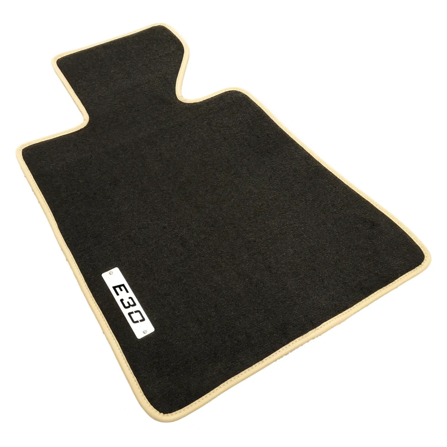 bmw e30 black car mat with chrome e30 logo