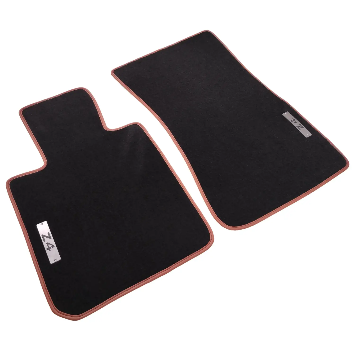 bmw z4 e89 2009-2019 black carpet floor mats with camel edging and z4 metal logo