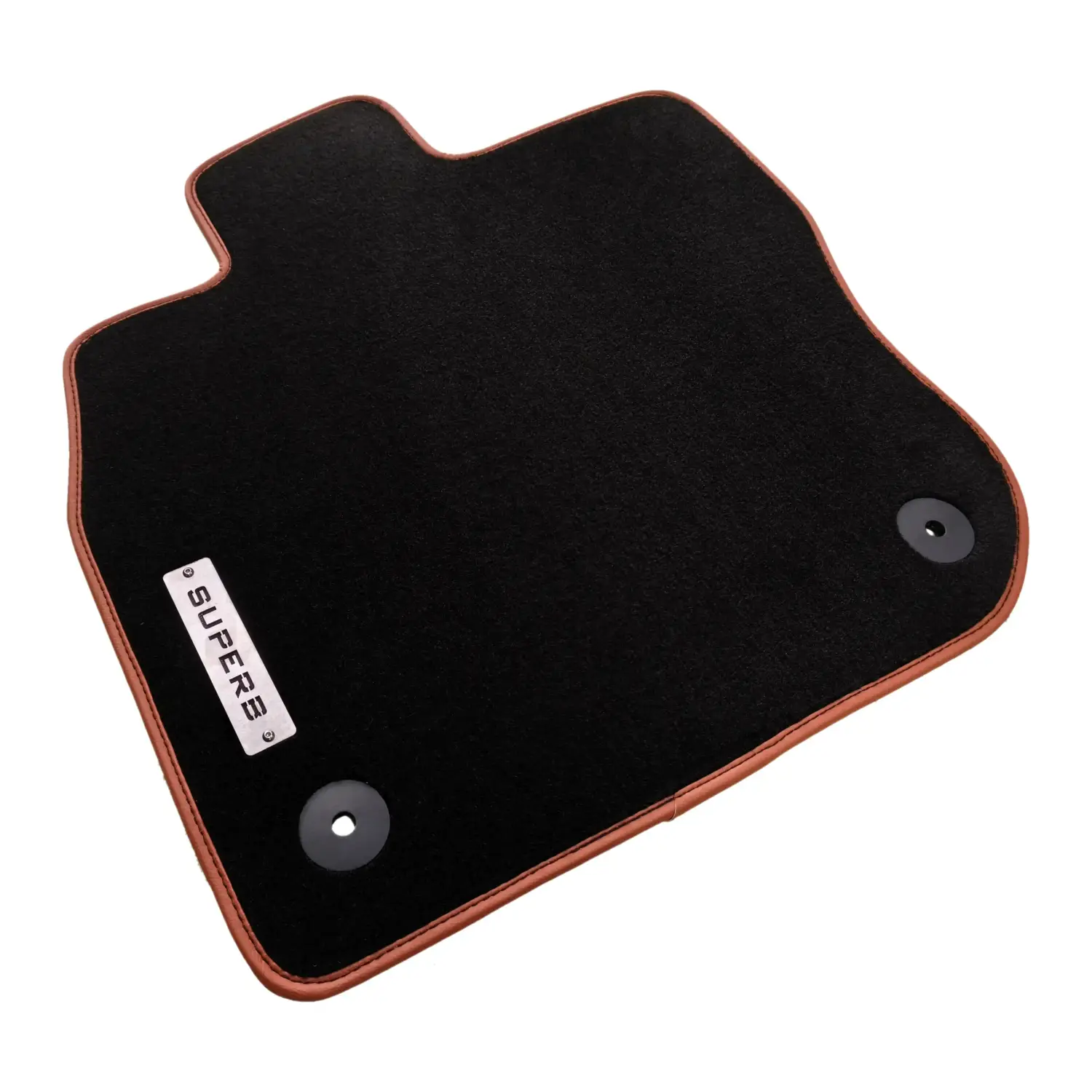 skoda superb 2029 black floor mat with camel edging and superb metal logo