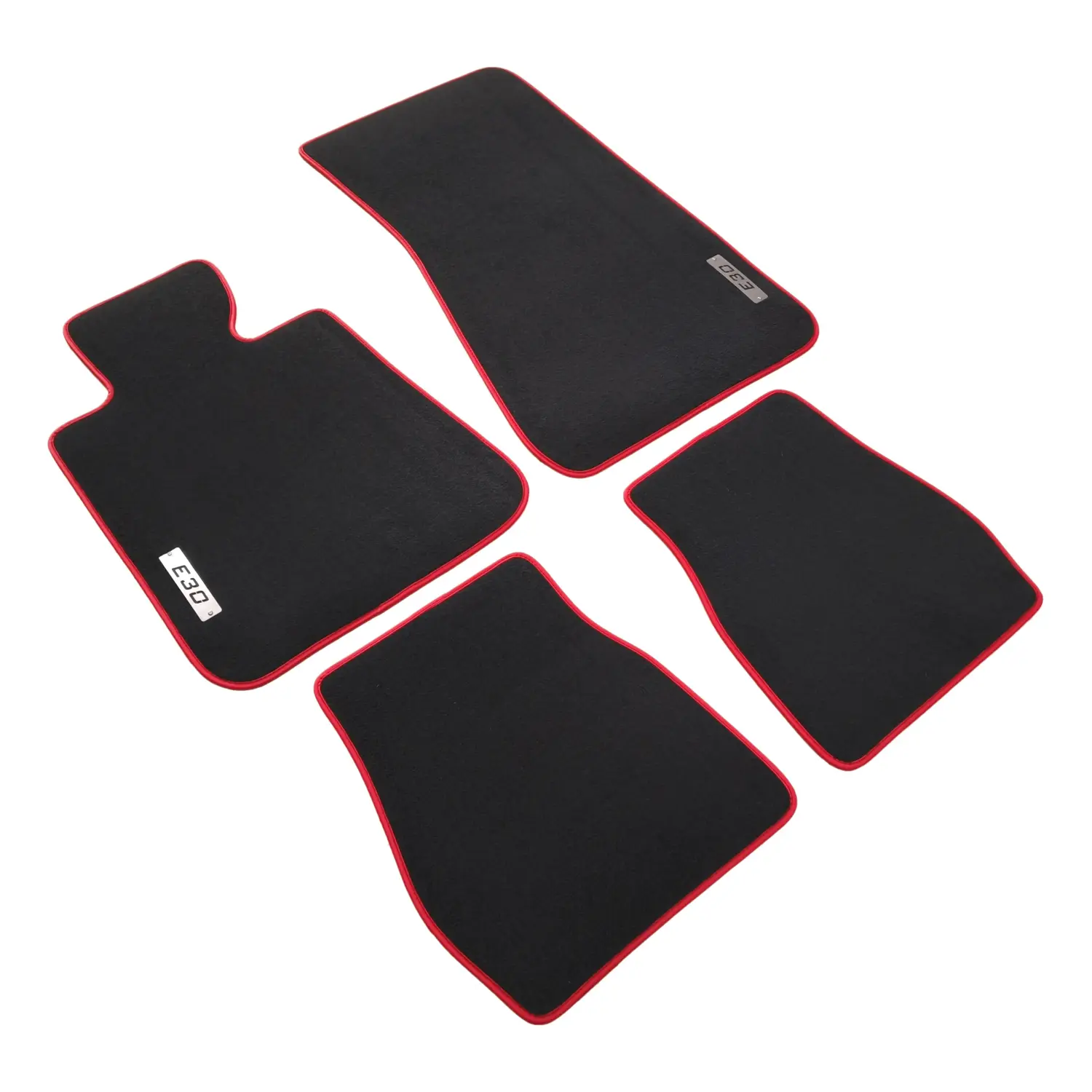 bmw e30 black velour carpet floor mats with red edging, 4 pieces