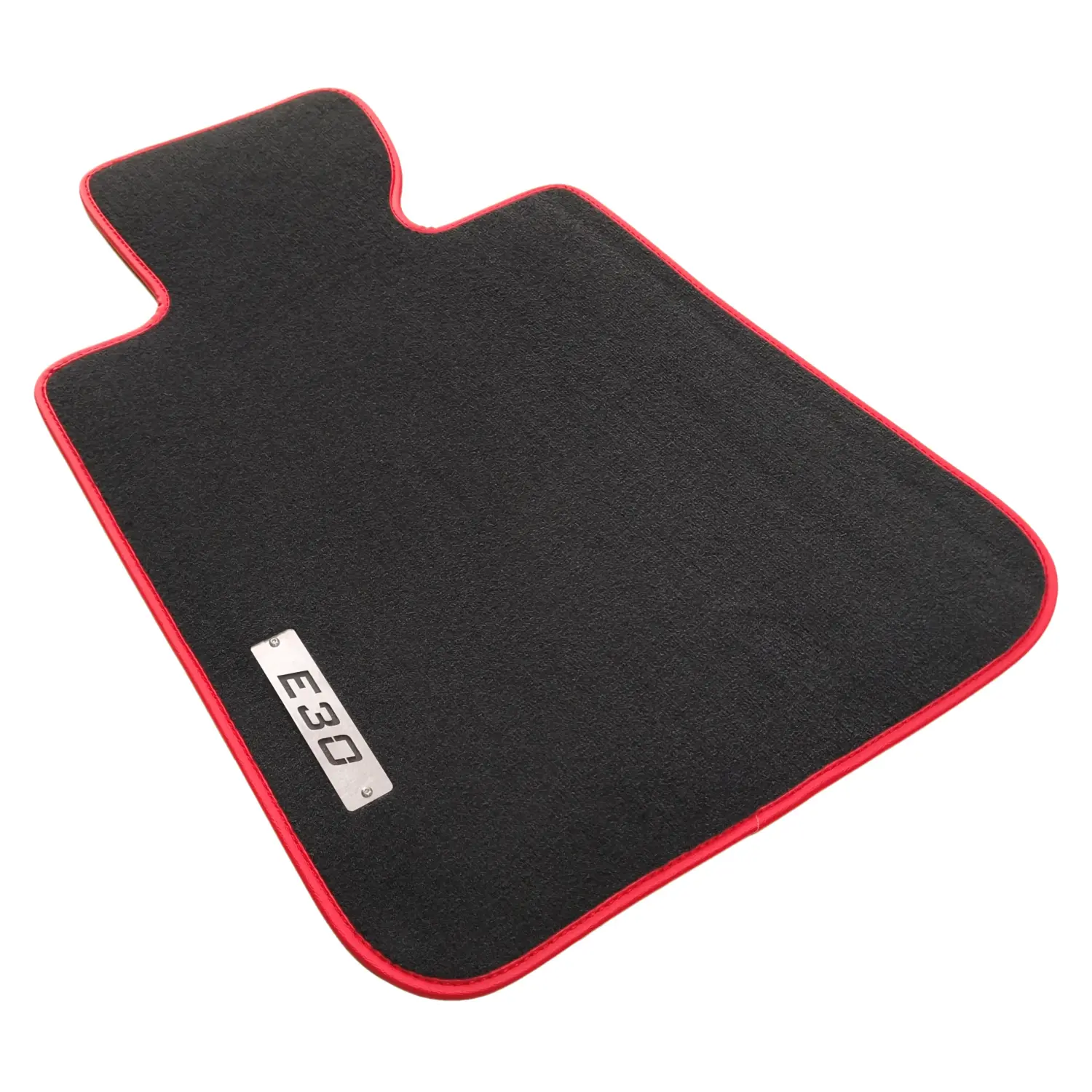 bmw e30 anthracite velour floor mats with E30 chrome logo and red trim