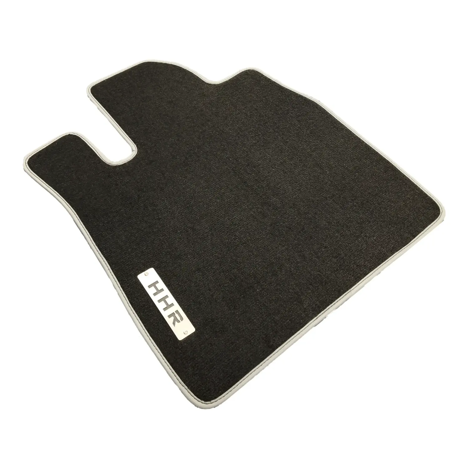 chevrolet hhr 2006-2011 black carpet mat with gray edging and HHR chrome logo