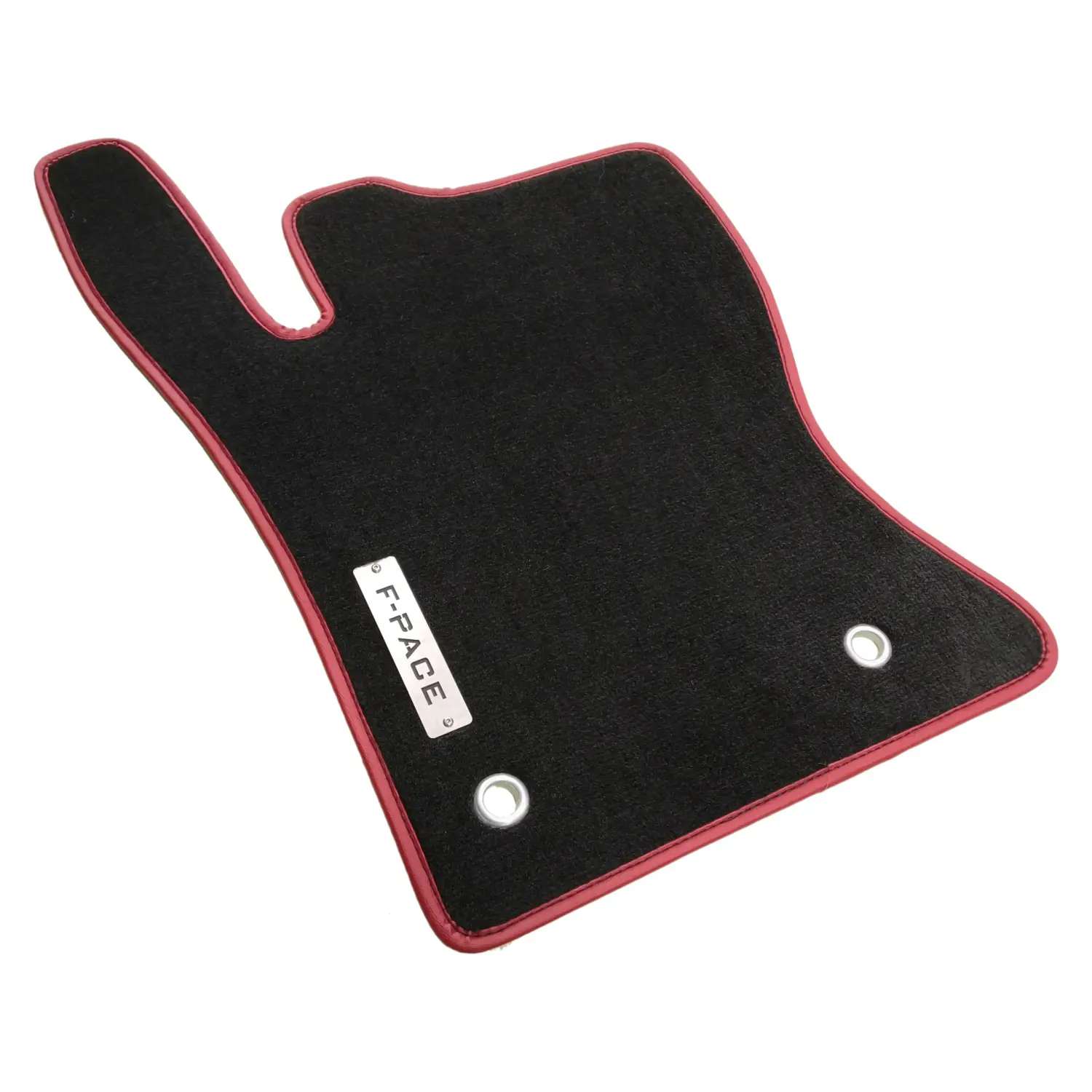 jaguar f-pace carpet floor mat with burgundy edging and f-pace chrome logo